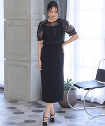 ミモレ丈&七分袖 フォーマル バックネックリボンセレモニー 結婚式 パーティドレス オケージョンドレス お呼ばれ 二次会 成人式