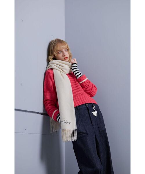 To b. by agnes b.（トゥービーバイアニエスベー）の「ロゴ刺繍 ウール カシミア マフラー（マフラー・レディース・ホワイト系その他・FREE）」の7枚目の写真