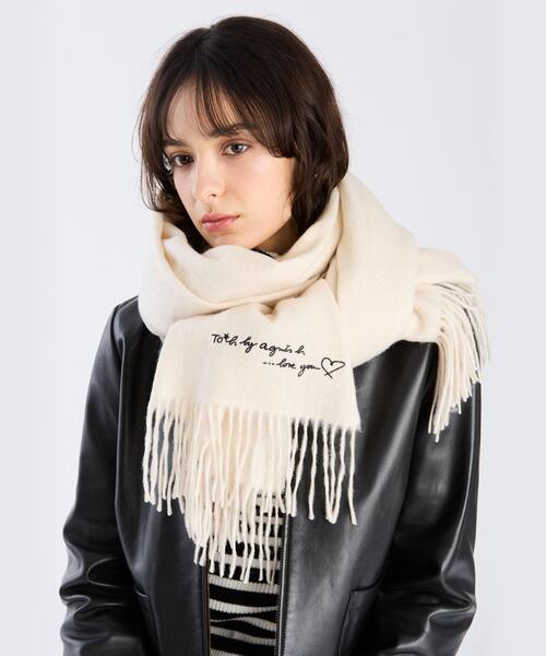 To b. by agnes b.（トゥービーバイアニエスベー）の「ロゴ刺繍 ウール カシミア マフラー（マフラー・レディース・ホワイト系その他・FREE）」の9枚目の写真