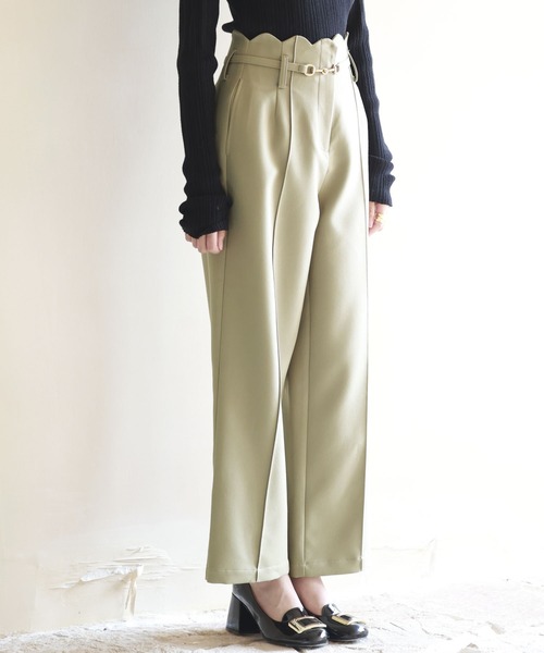 ＊美品＊エラ♡ワイドパンツ　スカラップ セール】スカラップウエストワイドパンツ（スラックス）｜SAISON