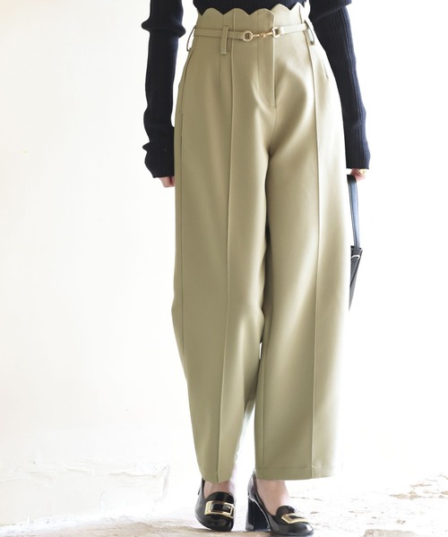 スカラップ ワイドパンツ ハイウエスト レディース オール