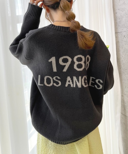 Futier land(フューティアランド)の「【Los Angeles】ジャガードロゴニット(ニット/セーター・レディース・チャコールグレー/ライトベージュ/ネイビー・FREE)」の1枚目の写真