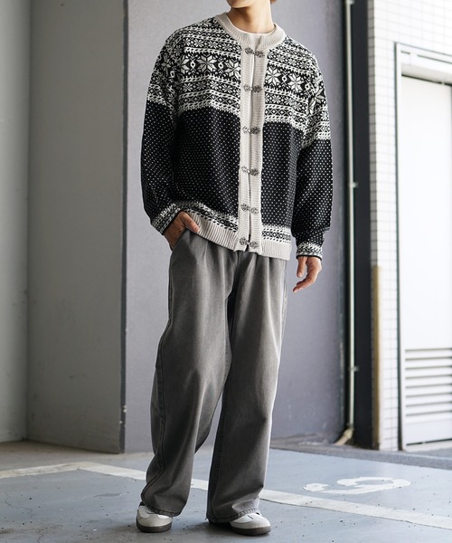 MinoriTY(マイノリティ)の「【MinoriTY】チロリアン柄ノーカラーカーディガン ニットカーディガン ライトアウター メンズ ビッグシルエット ルーズフィット オーバーサイズ 春服 冬服(カーディガン/ボレロ・メンズ・ブラウン/チャコール/ブラック・M/L)」の6枚目の写真
