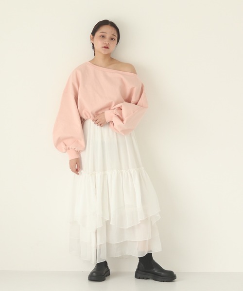 muguet(ミュゲ)の「one shoulder drost sweat(スウェット・レディース・アイボリー/ピンク・FREE)」の10枚目の写真