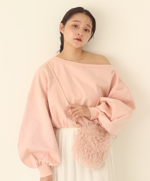 muguet(ミュゲ)の「one shoulder drost sweat(スウェット・レディース・アイボリー/ピンク・FREE)」の13枚目の写真