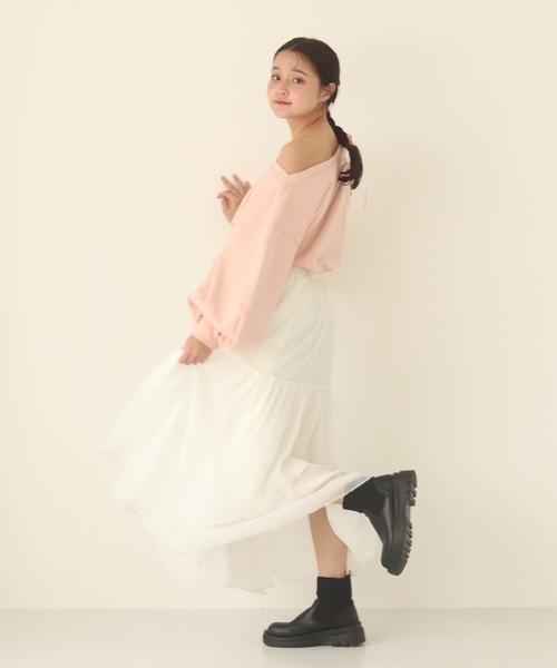 muguet(ミュゲ)の「one shoulder drost sweat(スウェット・レディース・アイボリー/ピンク・FREE)」の12枚目の写真