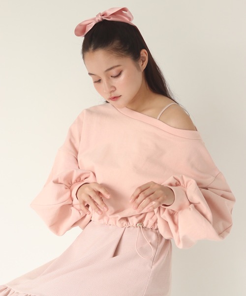 muguet(ミュゲ)の「one shoulder drost sweat(スウェット・レディース・アイボリー/ピンク・FREE)」の18枚目の写真