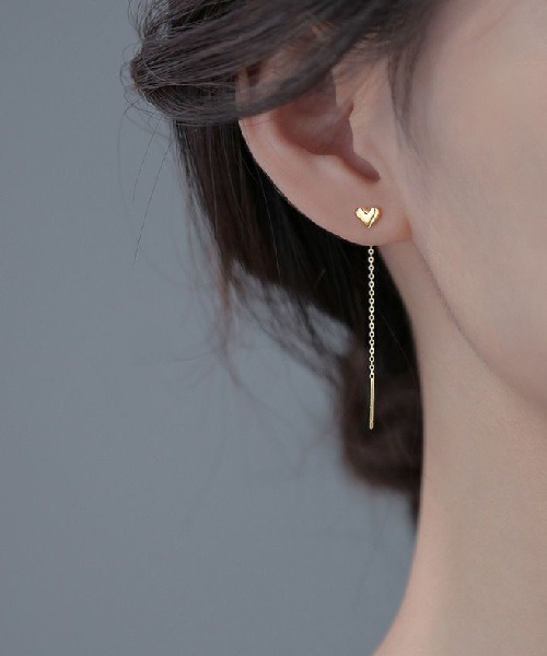 14K刻印入り♡ハートモチーフチェーンピアス♡両耳セット♡華奢