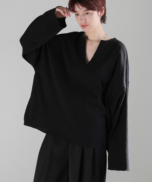 select MOCA(セレクトモカ)の「キーネックワッフルトップス(Tシャツ/カットソー・レディース・アイボリー/ブラック/グレイッシュベージュ・FREE)」の18枚目の写真