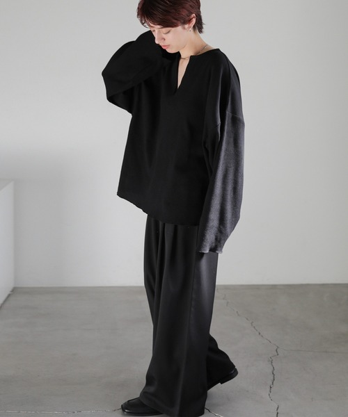 select MOCA(セレクトモカ)の「キーネックワッフルトップス(Tシャツ/カットソー・レディース・アイボリー/ブラック/グレイッシュベージュ・FREE)」の5枚目の写真