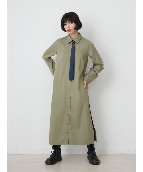 セール】タイセットロングワンピース【ネクタイ付きシャツワンピース