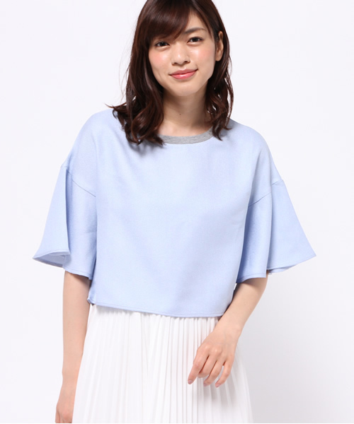 OUTLET（アウトレット）の「【mystic】フレア袖クロップド丈プルオーバー（シャツ/ブラウス・レディース・ピンク/サックスブルー/オフホワイト/ネイビー・FREE）」の3枚目の写真
