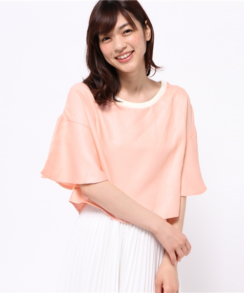 OUTLET（アウトレット）の「【mystic】フレア袖クロップド丈プルオーバー（シャツ/ブラウス・レディース・ピンク/サックスブルー/オフホワイト/ネイビー・FREE）」の4枚目の写真