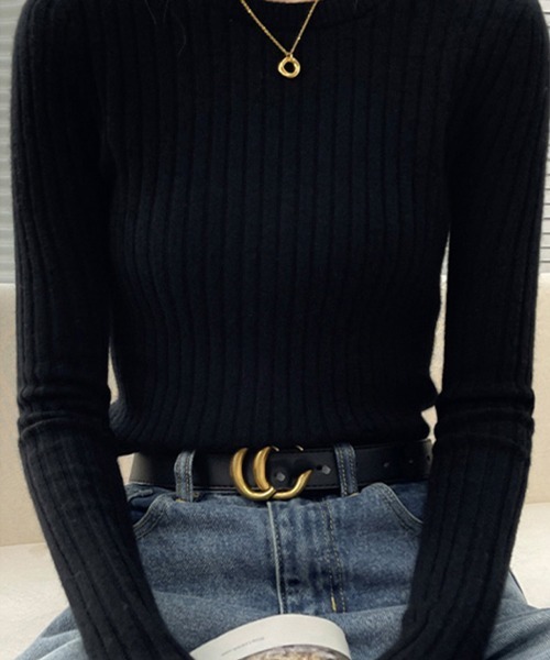 Miniministore(ミニミニストア)の「リブニットトップス 長袖リブカットソー(ニット/セーター・レディース・ネイビー/パープル/グレー/ベージュ/ミント/ブラウン/ブラック/ライトベージュ/ホワイト/ライトグレー・フリー)」の19枚目の写真