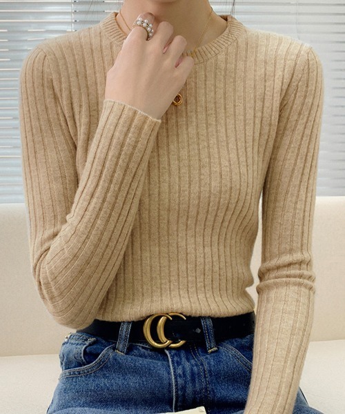 Miniministore(ミニミニストア)の「リブニットトップス 長袖リブカットソー(ニット/セーター・レディース・ネイビー/パープル/グレー/ベージュ/ミント/ブラウン/ブラック/ライトベージュ/ホワイト/ライトグレー・フリー)」の20枚目の写真