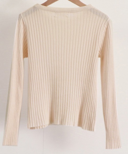 Miniministore(ミニミニストア)の「リブニットトップス 長袖リブカットソー(ニット/セーター・レディース・ネイビー/パープル/グレー/ベージュ/ミント/ブラウン/ブラック/ライトベージュ/ホワイト/ライトグレー・フリー)」の12枚目の写真