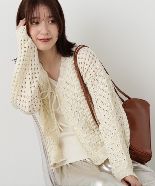 N.（N. Natural Beauty Basic）（エヌエヌナチュラルビューティーベーシック）の「◆柄編みニットカーディガン（カーディガン/ボレロ・レディース・クリーム/イエロー/ネイビー・MEDIUM）」の4枚目の写真