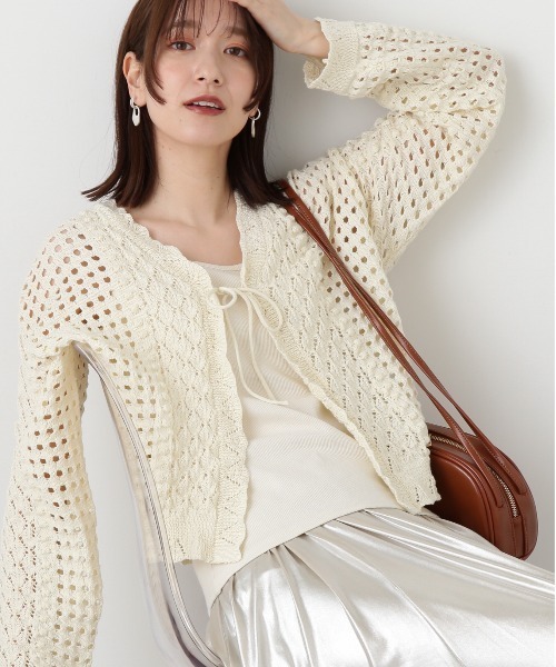 N.（N. Natural Beauty Basic）（エヌエヌナチュラルビューティーベーシック）の「◆柄編みニットカーディガン（カーディガン/ボレロ・レディース・クリーム/イエロー/ネイビー・MEDIUM）」の5枚目の写真