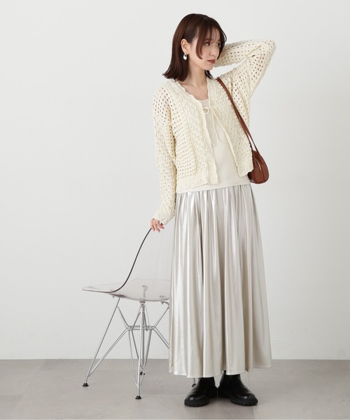 N.（N. Natural Beauty Basic）（エヌエヌナチュラルビューティーベーシック）の「◆柄編みニットカーディガン（カーディガン/ボレロ・レディース・クリーム/イエロー/ネイビー・MEDIUM）」の8枚目の写真