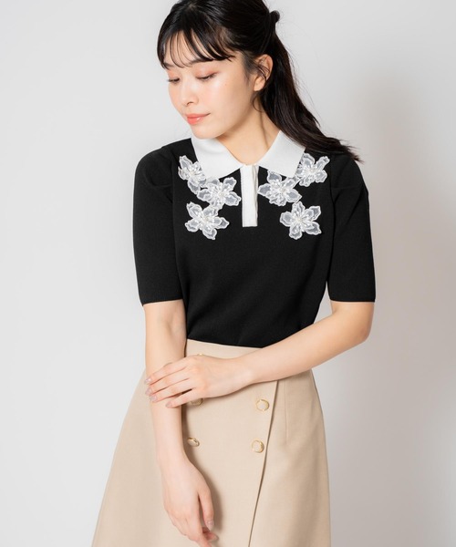 NOELA(ノエラ)の「3Dフラワー装飾ニット(ニット/セーター・レディース・サックスブルー/ピンク/ブラック・フリー)」の2枚目の写真