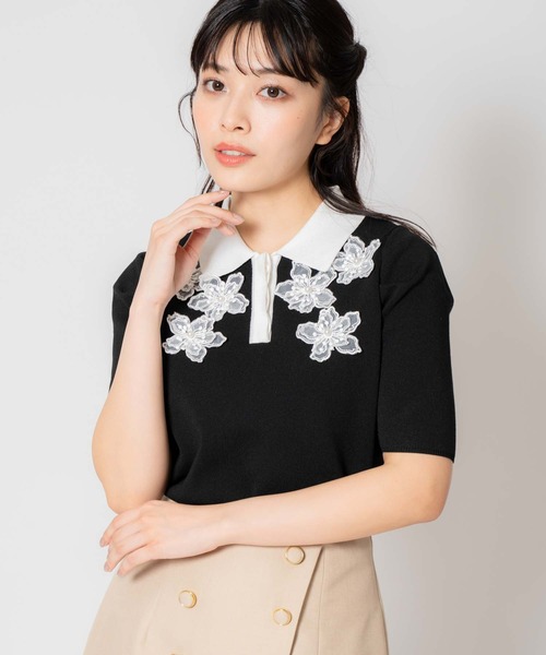 NOELA(ノエラ)の「3Dフラワー装飾ニット(ニット/セーター・レディース・サックスブルー/ピンク/ブラック・フリー)」の4枚目の写真