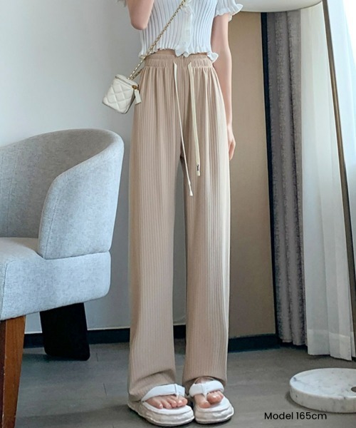 SEU(エスイーユー)の「リブセミワイドパンツ 一押し ストレートワイドパンツ リブニット(その他パンツ・レディース・ピンク/ホワイト/ブラック/グレー/ベージュ・フリー)」の4枚目の写真