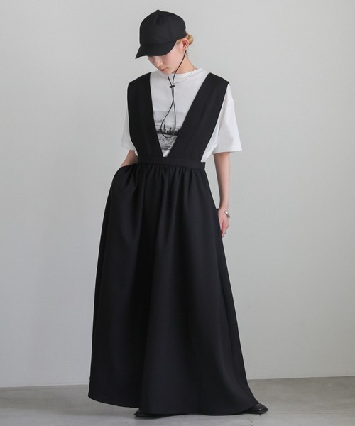 select MOCA（セレクトモカ）の「ギャザーフレアジャンスカ（ジャンパースカート・レディース・グレー/ブラック・LARGE/MEDIUM/SMALL）」の2枚目の写真