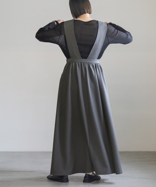 select MOCA（セレクトモカ）の「ギャザーフレアジャンスカ（ジャンパースカート・レディース・グレー/ブラック・LARGE/MEDIUM/SMALL）」の5枚目の写真