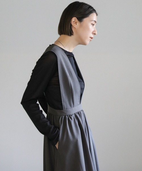 select MOCA（セレクトモカ）の「ギャザーフレアジャンスカ（ジャンパースカート・レディース・グレー/ブラック・LARGE/MEDIUM/SMALL）」の8枚目の写真