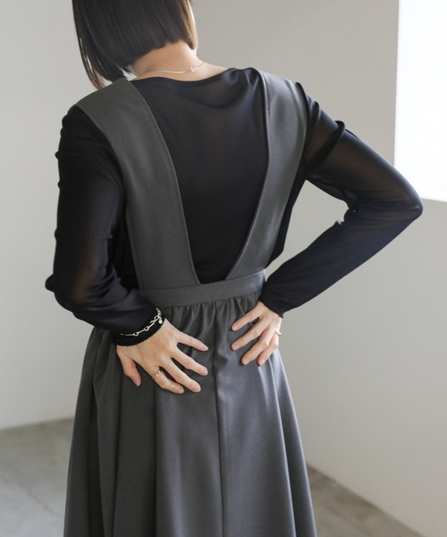 select MOCA（セレクトモカ）の「ギャザーフレアジャンスカ（ジャンパースカート・レディース・グレー/ブラック・LARGE/MEDIUM/SMALL）」の9枚目の写真