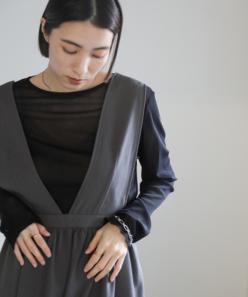 select MOCA（セレクトモカ）の「ギャザーフレアジャンスカ（ジャンパースカート・レディース・グレー/ブラック・LARGE/MEDIUM/SMALL）」の6枚目の写真