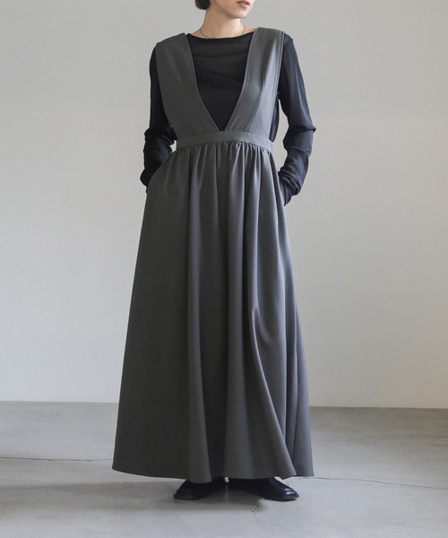 select MOCA（セレクトモカ）の「ギャザーフレアジャンスカ（ジャンパースカート・レディース・グレー/ブラック・LARGE/MEDIUM/SMALL）」の7枚目の写真