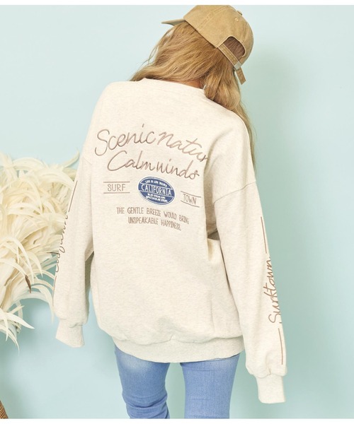 anap mimpi(アナップミンピ)の「デニム刺繍 CALIFORNIA 裏毛 スウェット トレーナー(スウェット・レディース・キナリ/ダークグレー・FREE)」の6枚目の写真