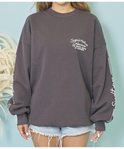 anap mimpi(アナップミンピ)の「デニム刺繍 CALIFORNIA 裏毛 スウェット トレーナー(スウェット・レディース・キナリ/ダークグレー・FREE)」の13枚目の写真