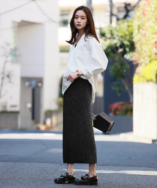 【セール】ラメニットジャガード編みロングタイトスカート（スカート）｜ELFRANK（エルフランク）