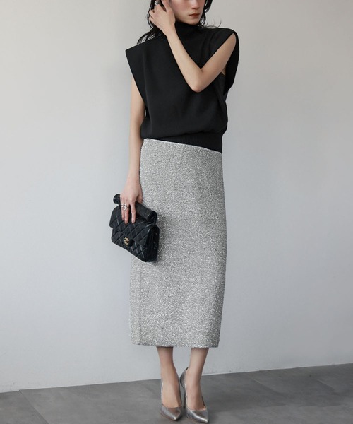 【セール】ラメニットジャガード編みロングタイトスカート（スカート）｜ELFRANK（エルフランク）