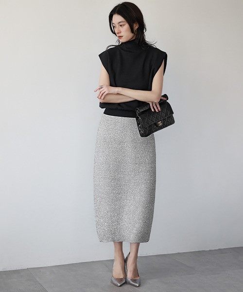 【セール】ラメニットジャガード編みロングタイトスカート（スカート）｜ELFRANK（エルフランク）