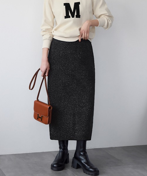 【セール】ラメニットジャガード編みロングタイトスカート（スカート）｜ELFRANK（エルフランク）