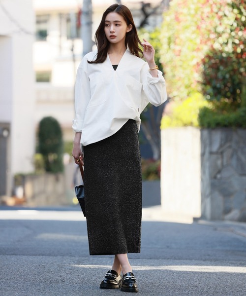 【セール】ラメニットジャガード編みロングタイトスカート（スカート）｜ELFRANK（エルフランク）