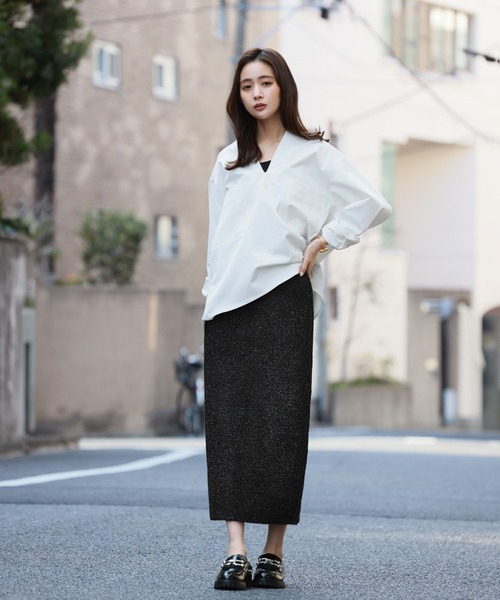 【セール】ラメニットジャガード編みロングタイトスカート（スカート）｜ELFRANK（エルフランク）