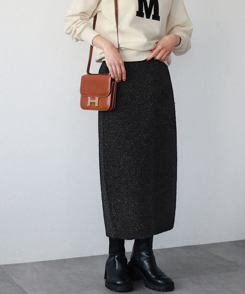 【セール】ラメニットジャガード編みロングタイトスカート（スカート）｜ELFRANK（エルフランク）