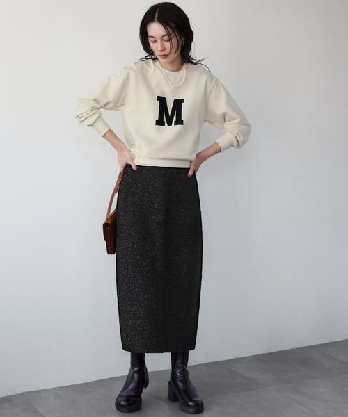 【セール】ラメニットジャガード編みロングタイトスカート（スカート）｜ELFRANK（エルフランク）