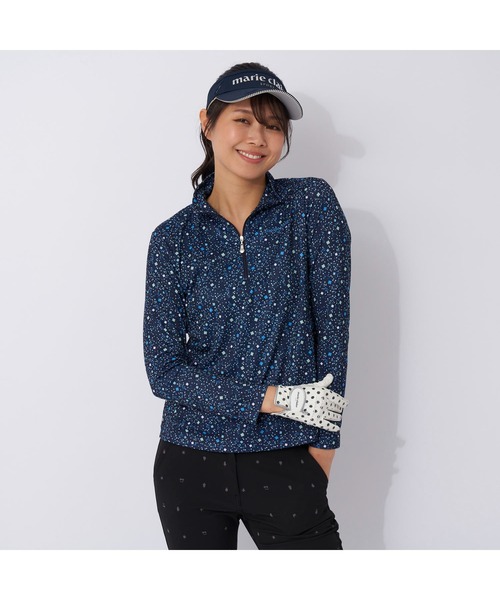 【セール】marie claire GOLF/マリクレール ゴルフ ゴルフウェア ブランド ロゴ 総柄 花柄 ハーフジップ ハイネック 長袖 シャツ（Tシャツ/カットソー）｜marie claire（マリ・クレール）