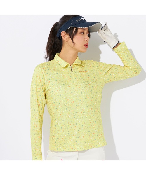 【セール】marie claire GOLF/マリクレール ゴルフ ゴルフウェア ブランド ロゴ 総柄 花柄 ハーフジップ ハイネック 長袖 シャツ（Tシャツ/カットソー）｜marie claire（マリ・クレール）