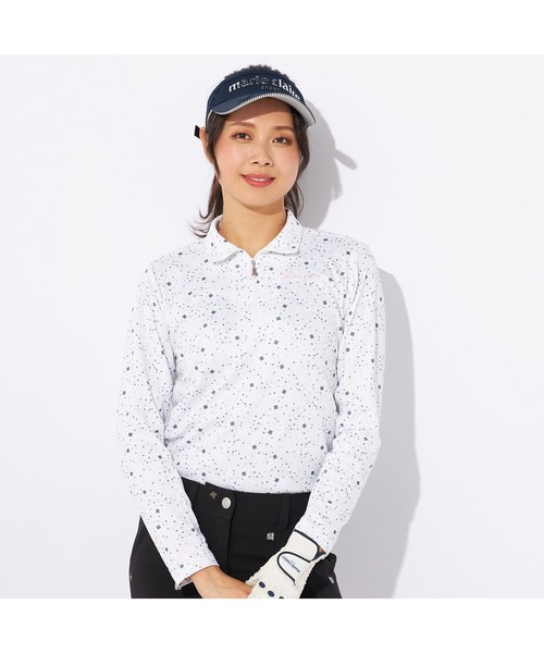【セール】marie claire GOLF/マリクレール ゴルフ ゴルフウェア ブランド ロゴ 総柄 花柄 ハーフジップ ハイネック 長袖 シャツ（Tシャツ/カットソー）｜marie claire（マリ・クレール）