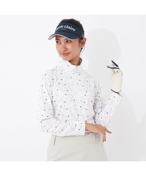 【セール】marie claire GOLF/マリクレール ゴルフ ゴルフウェア ブランド ロゴ 総柄 花柄 ハーフジップ ハイネック 長袖 シャツ（Tシャツ/カットソー）｜marie claire（マリ・クレール）
