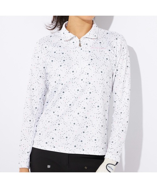 【セール】marie claire GOLF/マリクレール ゴルフ ゴルフウェア ブランド ロゴ 総柄 花柄 ハーフジップ ハイネック 長袖 シャツ（Tシャツ/カットソー）｜marie claire（マリ・クレール）