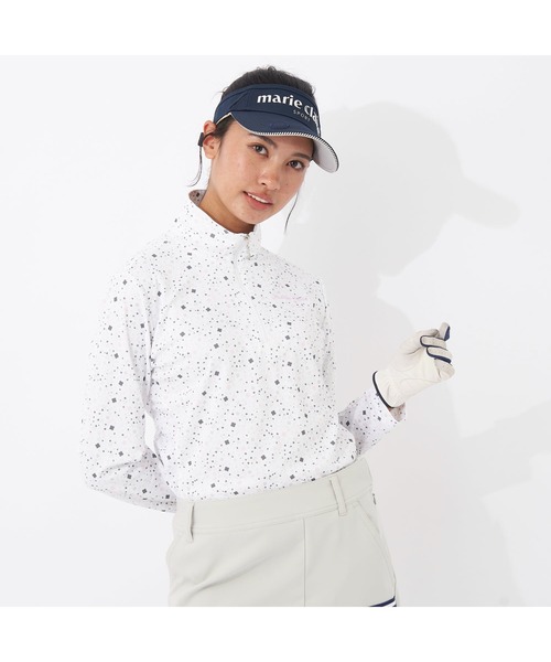 【セール】marie claire GOLF/マリクレール ゴルフ ゴルフウェア ブランド ロゴ 総柄 花柄 ハーフジップ ハイネック 長袖 シャツ（Tシャツ/カットソー）｜marie claire（マリ・クレール）