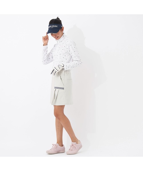 【セール】marie claire GOLF/マリクレール ゴルフ ゴルフウェア ブランド ロゴ 総柄 花柄 ハーフジップ ハイネック 長袖 シャツ（Tシャツ/カットソー）｜marie claire（マリ・クレール）