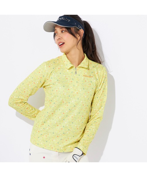 【セール】marie claire GOLF/マリクレール ゴルフ ゴルフウェア ブランド ロゴ 総柄 花柄 ハーフジップ ハイネック 長袖 シャツ（Tシャツ/カットソー）｜marie claire（マリ・クレール）